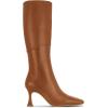 imageCoutgo Womens Kitten Heel Knee High Boots Wide Calf Square Toe Leather Boot Shoes with ZipperBrown