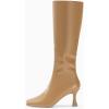 imageCoutgo Womens Kitten Heel Knee High Boots Wide Calf Square Toe Leather Boot Shoes with ZipperKhaki