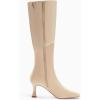 imageCoutgo Womens Kitten Heel Knee High Boots Wide Calf Square Toe Leather Boot Shoes with ZipperLight Khaki