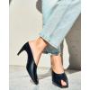 imageCoutgo Womens Kitten Heels Mules Open Peep Toe Slide Sandals Slip On Summer Dress ShoesBlack