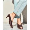 imageCoutgo Womens Kitten Heels Mules Open Peep Toe Slide Sandals Slip On Summer Dress ShoesCoffee
