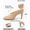 imageCoutgo Womens Kitten Heels Mules Open Peep Toe Slide Sandals Slip On Summer Dress ShoesKhaki