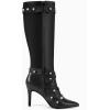 imageCoutgo Womens Knee High Boots Sexy Pointed Toe Stiletto High Heel Rivet Zipper Winter Motorcycle Tall Boot ShoesBlack