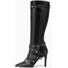 imageCoutgo Womens Knee High Boots Sexy Pointed Toe Stiletto High Heel Rivet Zipper Winter Motorcycle Tall Boot ShoesBlack