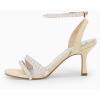 imageCoutgo Womens Pearl Kitten Heels Sandals Square Open Toe Dress Sandals Ankle Strap Satin Wedding Party Summer SandalsChampagne