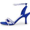 imageCoutgo Womens Pearl Kitten Heels Sandals Square Open Toe Dress Sandals Ankle Strap Satin Wedding Party Summer SandalsRoyal Blue