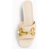 imageCoutgo Womens Slide Sandals Square Open Toe Slip on Comfortable Mules Block Low Heel Metal Chain Dressy ShoesApricot