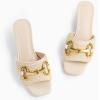 imageCoutgo Womens Slide Sandals Square Open Toe Slip on Comfortable Mules Block Low Heel Metal Chain Dressy ShoesApricot