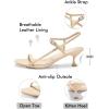 imageCoutgo Womens Strappy Heeled Sandals Kitten Low Heel Open Toe Ankle Strap Party Wedding Dress ShoesBeige