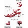 imageCoutgo Womens Strappy Heeled Sandals Kitten Low Heel Open Toe Ankle Strap Party Wedding Dress ShoesBurgundy