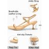 imageCoutgo Womens Strappy Heeled Sandals Kitten Low Heel Open Toe Ankle Strap Party Wedding Dress ShoesKhaki