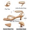 imageCoutgo Womens Strappy Low Kitten Heels Sandals Open Square Toe Flip Flop Summer Dress Party ShoesCamel