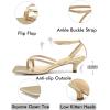 imageCoutgo Womens Strappy Low Kitten Heels Sandals Open Square Toe Flip Flop Summer Dress Party ShoesGold