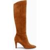 imageCoutgo Womens Wide Calf Knee High Boots Stiletto High Heel Pointed Toe Side Zipper Suede Long Boots Winter ShoesBrown