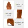 imageCoutgo Womens Wide Calf Knee High Boots Stiletto High Heel Pointed Toe Side Zipper Suede Long Boots Winter ShoesBrown