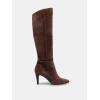 imageCoutgo Womens Wide Calf Knee High Boots Stiletto High Heel Pointed Toe Side Zipper Suede Long Boots Winter ShoesCoffee