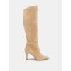 imageCoutgo Womens Wide Calf Knee High Boots Stiletto High Heel Pointed Toe Side Zipper Suede Long Boots Winter ShoesLight Brown