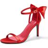 imageCoutgo Womens Ankle Strap High Heels Open Toe Stiletto Bow Tie Knot Heeled Sandals Fashion Wedding Dress Pump ShoesWine Redsatin