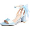imageCoutgo Womens Bow Tie Heeled Sandals Chunky Heels One Strap Satin Ankle Buckle Dress Wedding ShoesSky Blue