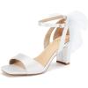 imageCoutgo Womens Bow Tie Heeled Sandals Chunky Heels One Strap Satin Ankle Buckle Dress Wedding ShoesWhite