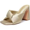 imageCoutgo Womens Chunky Heeled Mules Puffy Knot Square Open Toe Slip On Sandals Summer Evening Party Prom ShoesGold