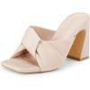 imageCoutgo Womens Chunky Heeled Mules Puffy Knot Square Open Toe Slip On Sandals Summer Evening Party Prom ShoesPink