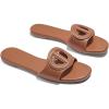 imageCoutgo Womens Dressy Flat Sandals Open Toe Slip on Leather Summer Beach Slide SandalsBrown