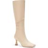 imageCoutgo Womens Kitten Heel Knee High Boots Wide Calf Square Toe Leather Boot Shoes with ZipperLight Khaki