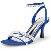 imageCoutgo Womens Pearl Kitten Heels Sandals Square Open Toe Dress Sandals Ankle Strap Satin Wedding Party Summer SandalsRoyal Blue