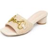 imageCoutgo Womens Slide Sandals Square Open Toe Slip on Comfortable Mules Block Low Heel Metal Chain Dressy ShoesApricot