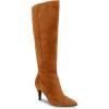 imageCoutgo Womens Wide Calf Knee High Boots Stiletto High Heel Pointed Toe Side Zipper Suede Long Boots Winter ShoesBrown