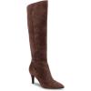 imageCoutgo Womens Wide Calf Knee High Boots Stiletto High Heel Pointed Toe Side Zipper Suede Long Boots Winter ShoesCoffee