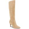 imageCoutgo Womens Wide Calf Knee High Boots Stiletto High Heel Pointed Toe Side Zipper Suede Long Boots Winter ShoesLight Brown
