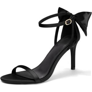 imageCoutgo Womens Ankle Strap High Heels Open Toe Stiletto Bow Tie Knot Heeled Sandals Fashion Wedding Dress Pump ShoesPolish Black