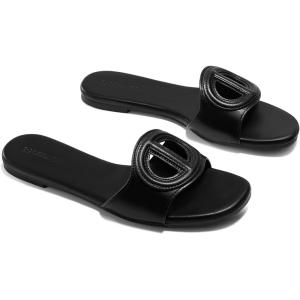 imageCoutgo Womens Dressy Flat Sandals Open Toe Slip on Leather Summer Beach Slide SandalsBlack