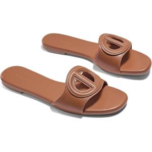 imageCoutgo Womens Dressy Flat Sandals Open Toe Slip on Leather Summer Beach Slide SandalsBrown