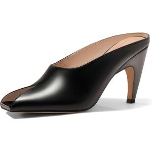 imageCoutgo Womens Kitten Heels Mules Open Peep Toe Slide Sandals Slip On Summer Dress ShoesBlack