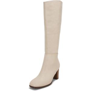 imageCoutgo Womens Knee High Boots Chunky Block Heels Square Toe Side Zipper Faux Suede Fall Winter Comfort BootCream