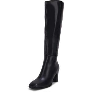 imageCoutgo Womens Knee High Boots Chunky Block Heels Square Toe Side Zipper Faux Suede Fall Winter Comfort BootGlossy Black