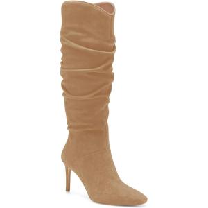 imageCoutgo Womens Knee High Boots Faux Suede Almond Toe Stiletto High Heel Slouchy Side Zipper BootiesDark Khaki