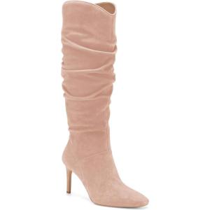 imageCoutgo Womens Knee High Boots Faux Suede Almond Toe Stiletto High Heel Slouchy Side Zipper BootiesLight Pink