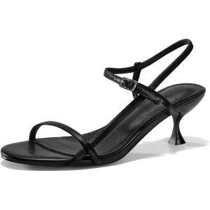 imageCoutgo Womens Strappy Heeled Sandals Kitten Low Heel Open Toe Ankle Strap Party Wedding Dress ShoesBlack