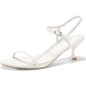 imageCoutgo Womens Strappy Heeled Sandals Kitten Low Heel Open Toe Ankle Strap Party Wedding Dress ShoesWhite