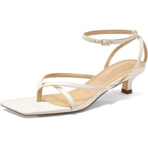imageCoutgo Womens Strappy Low Kitten Heels Sandals Open Square Toe Flip Flop Summer Dress Party ShoesWhite