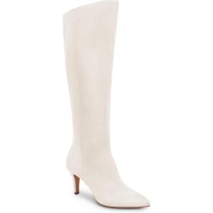 imageCoutgo Womens Wide Calf Knee High Boots Stiletto High Heel Pointed Toe Side Zipper Suede Long Boots Winter ShoesBeige