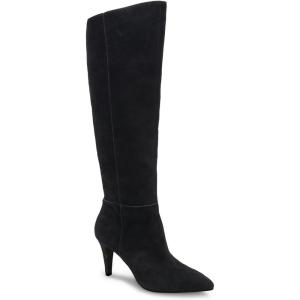 imageCoutgo Womens Wide Calf Knee High Boots Stiletto High Heel Pointed Toe Side Zipper Suede Long Boots Winter ShoesBlack