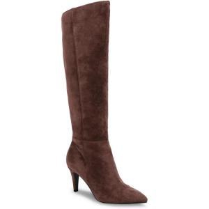 imageCoutgo Womens Wide Calf Knee High Boots Stiletto High Heel Pointed Toe Side Zipper Suede Long Boots Winter ShoesCoffee