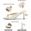 imageCoutgo Womens Heeled Mules Peep Toe High Heels Backless Dress Shoes Summer Slide Sandals with Metal ChainWhite