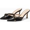 imageCoutgo Womens High Heels Mules Studded Slip On Mule Sandals Backless Buckle Dress Shoes Closed Pointed Toe PumpsBlack
