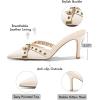 imageCoutgo Womens High Heels Mules Studded Slip On Mule Sandals Backless Buckle Dress Shoes Closed Pointed Toe PumpsCreamywhite